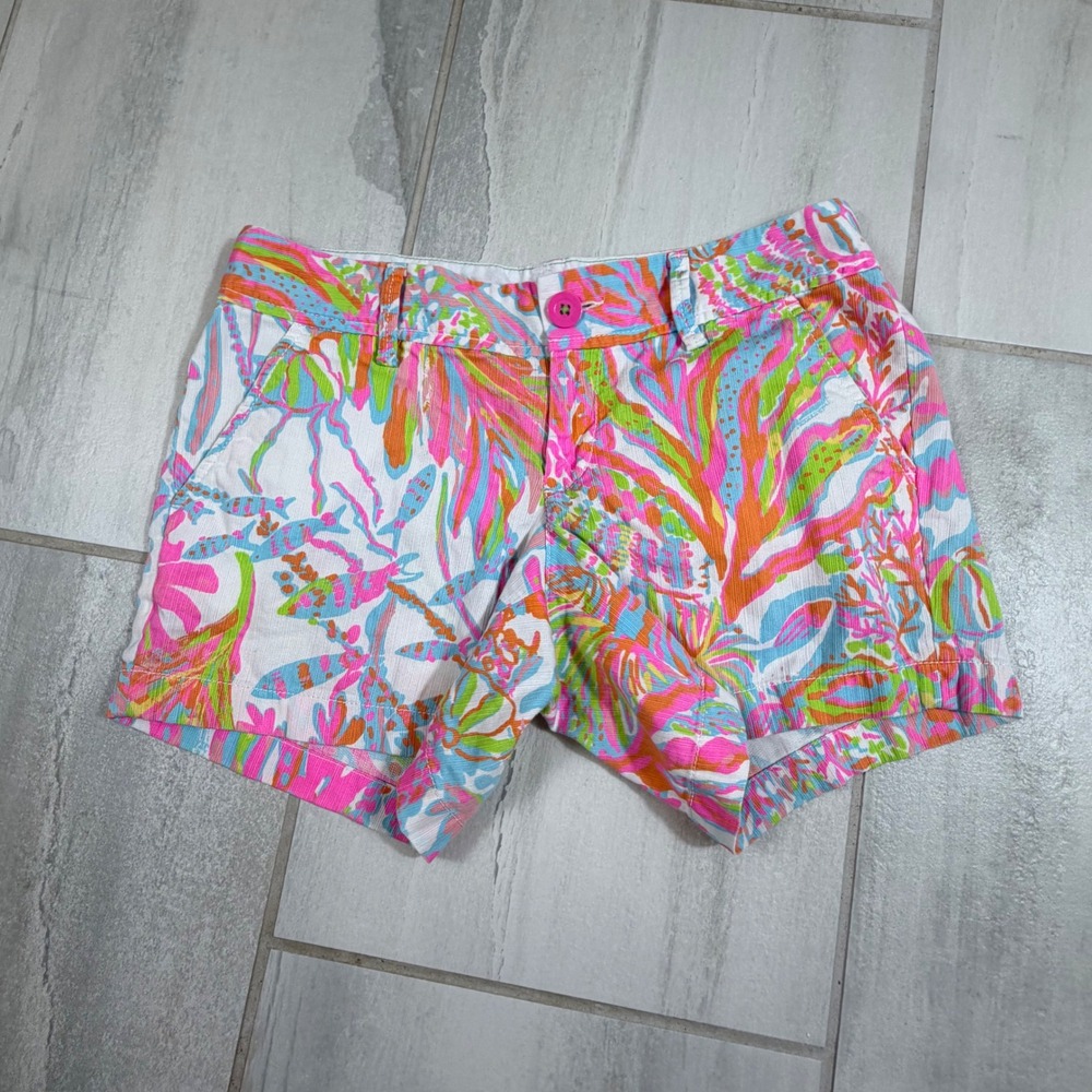 Lilly Pulitzer The Callahan Short Multicolor Aquatic‎ Floral Cotton Dobby Size 2